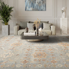 9' x12' Gray Ivory Tan Color Hand Knotted All-Over 100% Wool Transitional Oriental Rug