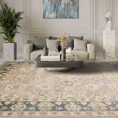 9' 1''x12' 2'' Faded Lilac Moss Beige Color Hand Knotted All-Over 100% Wool Transitional Oriental Rug