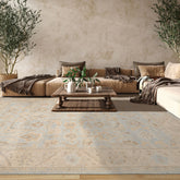 8' 11''x11' 10'' Blue Tan Beige Color Hand Knotted All-Over 100% Wool Transitional Oriental Rug