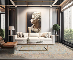 9' 2''x11' 10'' Aqua Taupe Tan Color Hand Knotted All-Over 100% Wool Transitional Oriental Rug