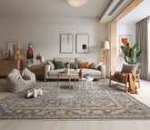 8' 10''x12' 11'' Gray Teal Beige Color Hand Knotted All-Over 100% Wool Transitional Oriental Rug