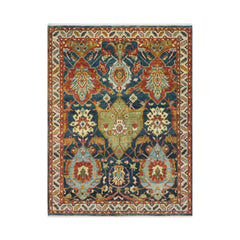 7' 10''x10' 3'' Navy Beige Blue Color Hand Knotted Turkish Oushak 100% Wool Transitional Oriental Rug