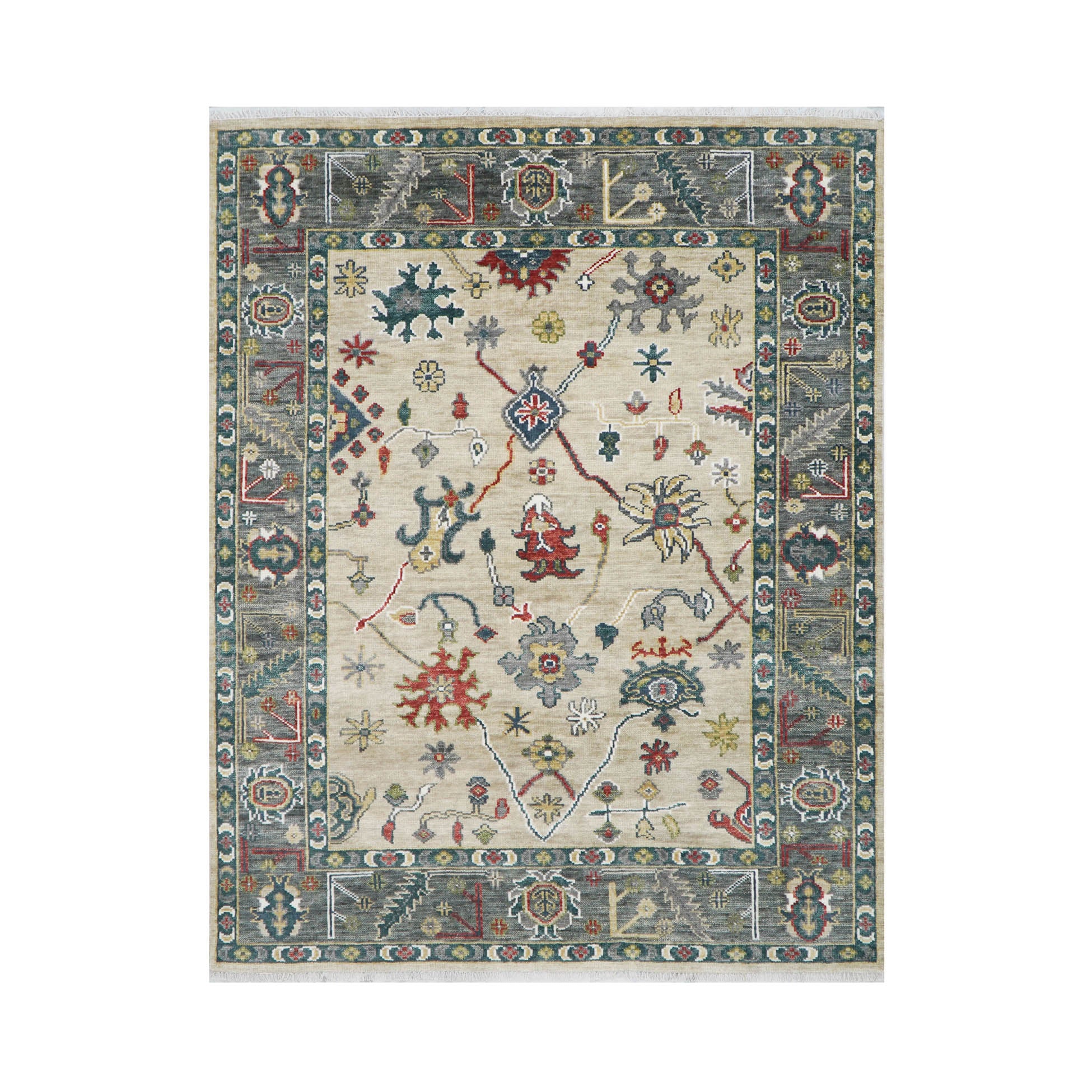 7' 11''x10' 1'' Beige Gray Tan Color Hand Knotted Turkish Oushak 100% Wool Transitional Oriental Rug