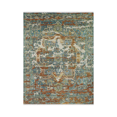 7' 10''x10' 1'' Beige Rust Aqua Color Hand Knotted Turkish Oushak 100% Wool Transitional Oriental Rug
