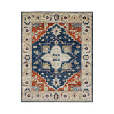 7' 11''x9' 11'' Navy Burnt Orange Beige Color Hand Knotted Turkish Oushak 100% Wool Transitional Oriental Rug