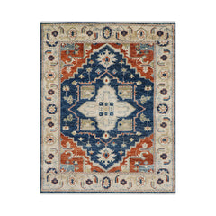 7' 11''x9' 11'' Navy Burnt Orange Beige Color Hand Knotted Turkish Oushak 100% Wool Transitional Oriental Rug