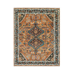 7' 11''x10' Burnt Orange Beige Green Color Hand Knotted Turkish Oushak 100% Wool Transitional Oriental Rug