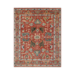 7' 10''x9' 11'' Rust Blue Mint Color Hand Knotted Turkish Oushak 100% Wool Transitional Oriental Rug