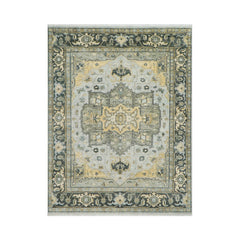 7' 11''x10' 4'' Gray Moss Light Gold Color Hand Knotted Turkish Oushak 100% Wool Transitional Oriental Rug