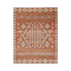 8' 1''x10' Teracotta Aqua Light Gold Color Hand Knotted Turkish Oushak 100% Wool Transitional Oriental Rug