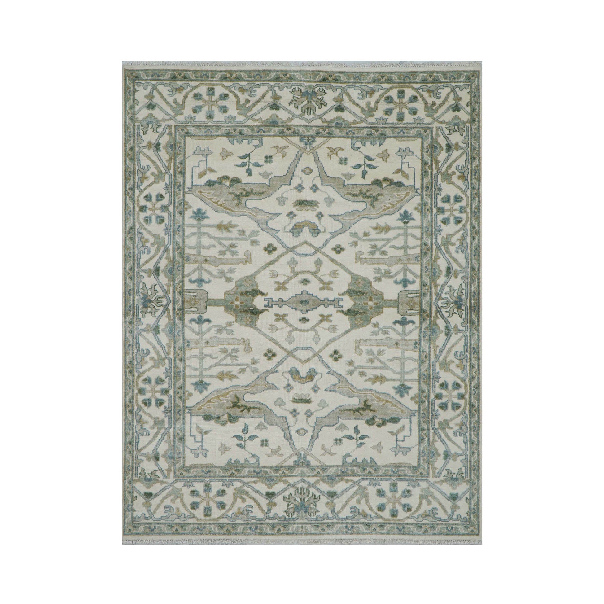 7' 9''x10' 3'' Ivory Gray Blue Color Hand Knotted Turkish Oushak 100% Wool Transitional Oriental Rug