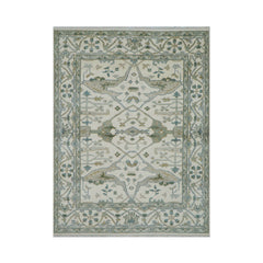 7' 9''x10' 3'' Ivory Gray Blue Color Hand Knotted Turkish Oushak 100% Wool Transitional Oriental Rug