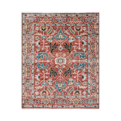 8' 2''x10' Rust Turquoise Charcoal Color Hand Knotted Turkish Oushak 100% Wool Arts & Crafts Oriental Rug