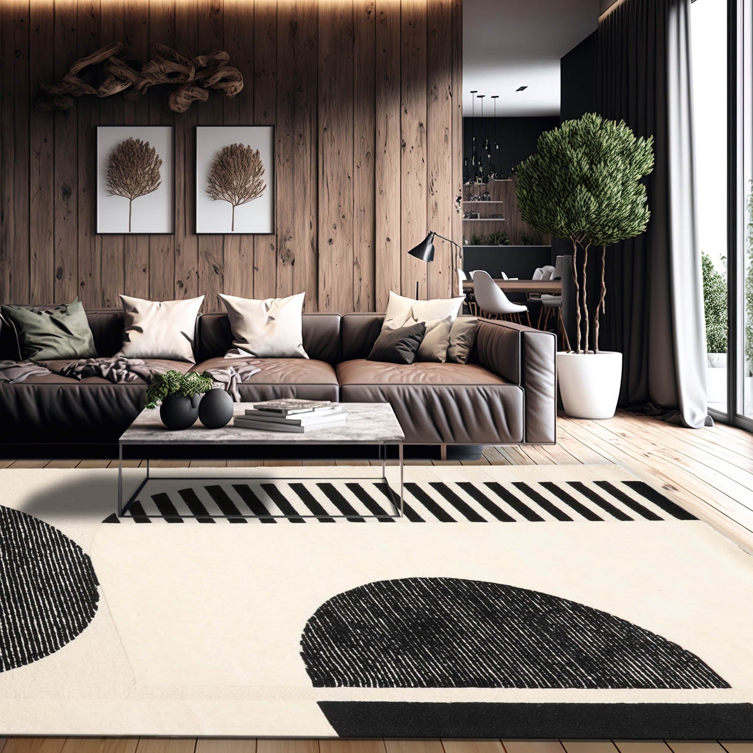 5' x8'  Ivory Black Color Hand Tufted Hand Made 100% Wool Modern & Contemporary Oriental Rug
