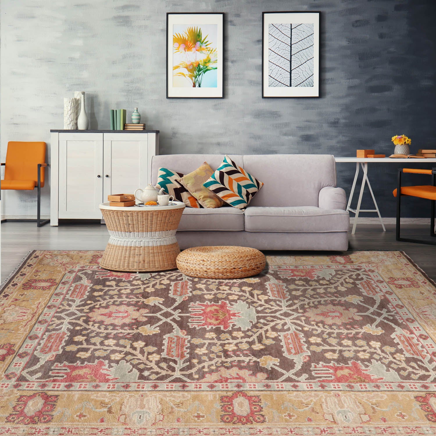 10' x14' Brown Mustard Beige Color Hand Knotted Turkish Oushak 100% Wool Traditional Oriental Rug