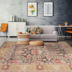 10' x14' Brown Mustard Beige Color Hand Knotted Turkish Oushak 100% Wool Traditional Oriental Rug