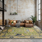 7' 10''x10' 2'' Green Navy Light Gold Color Hand Knotted Turkish Oushak 100% Wool Traditional Oriental Rug