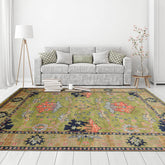 8' 11''x12' Green Navy Gold Color Hand Knotted Turkish Oushak 100% Wool Traditional Oriental Rug