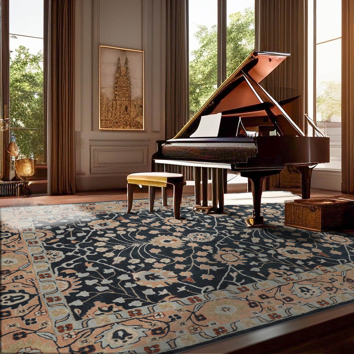 8' x10' Blue Peach Beige Color Hand Tufted Hand Made 100% Wool Modern & Contemporary Oriental Rug