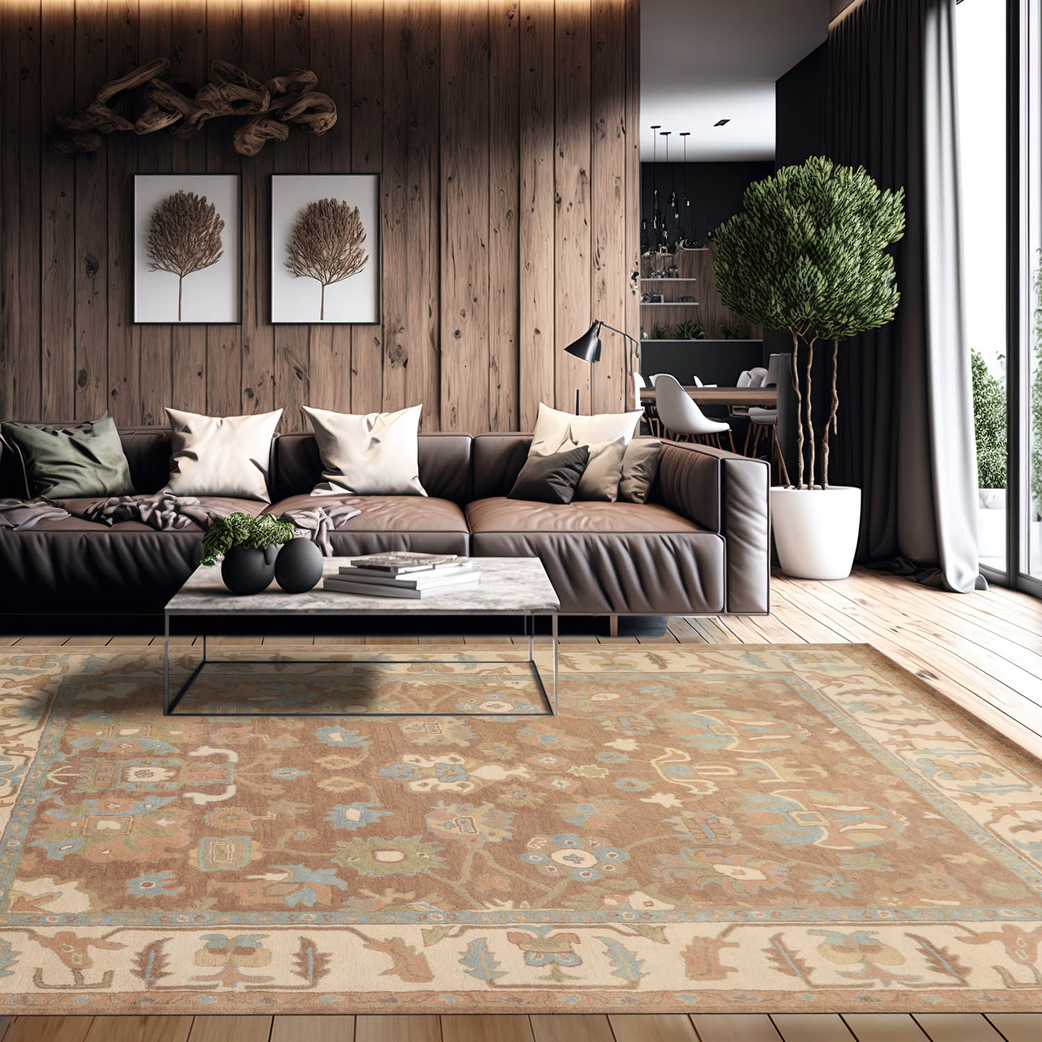 8' x10' Brown Ivory Blue Color Hand Tufted Hand Made 100% Wool Modern & Contemporary Oriental Rug