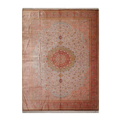 9' 6''x13' Gray Blush Rose Color Hand Knotted Persian 100% Silk Traditional Oriental Rug