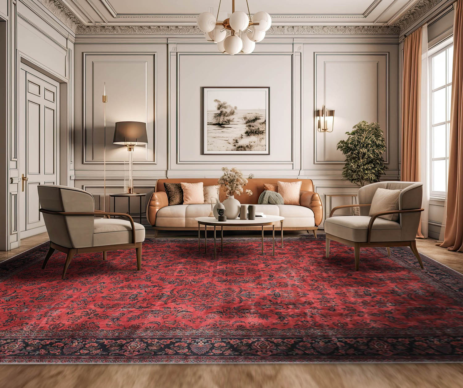 13' x20' Orangey Red Navy Teal Color Hand Knotted Persian 100% Wool Traditional Oriental Rug