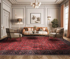 13' x20' Orangey Red Navy Teal Color Hand Knotted Persian 100% Wool Traditional Oriental Rug