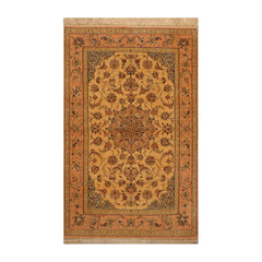 3' 1''x5' 2'' Gold Peach Navy Color Hand Knotted Persian 100% Wool Traditional Oriental Rug