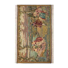 3' 2''x4' 10'' Beige Black Green Color Hand Knotted Persian 100% Wool Pictorial Oriental Rug