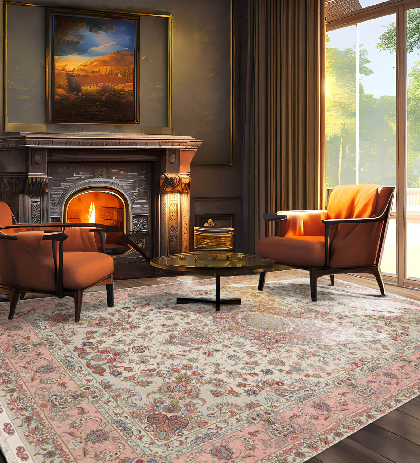 6' 7''x10' 3'' Ivory Blush Aqua Color Hand Knotted Persian Wool and Silk Traditional Oriental Rug