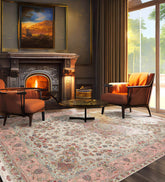 6' 7''x10' 3'' Ivory Blush Aqua Color Hand Knotted Persian Wool and Silk Traditional Oriental Rug