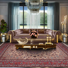 8' 4''x12' 3'' Ivory Red Blue Color Hand Knotted Persian Wool and Silk Traditional Oriental Rug