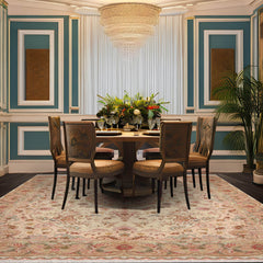 8' 2''x9' 11'' Ivory Tan Aqua Color Hand Knotted Persian Wool and Silk Traditional Oriental Rug