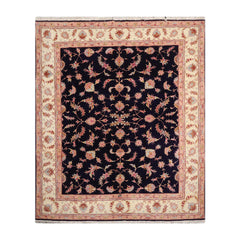 6' 2''x7' 6'' Blue Ivory Peach Color Hand Knotted Persian Wool and Silk Traditional Oriental Rug