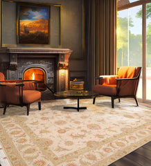 8' 1''x11' 9'' Ivory Mint Caramel Color Hand Knotted Persian Wool and Silk Traditional Oriental Rug