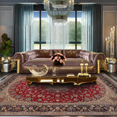 10' 3''x13' 6'' Red Navy Blue Color Hand Knotted Persian Wool and Silk Traditional Oriental Rug