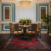 10' x21' 6'' Antique Rose Ivory Navy Color Hand Knotted Persian Wool and Silk Traditional Oriental Rug