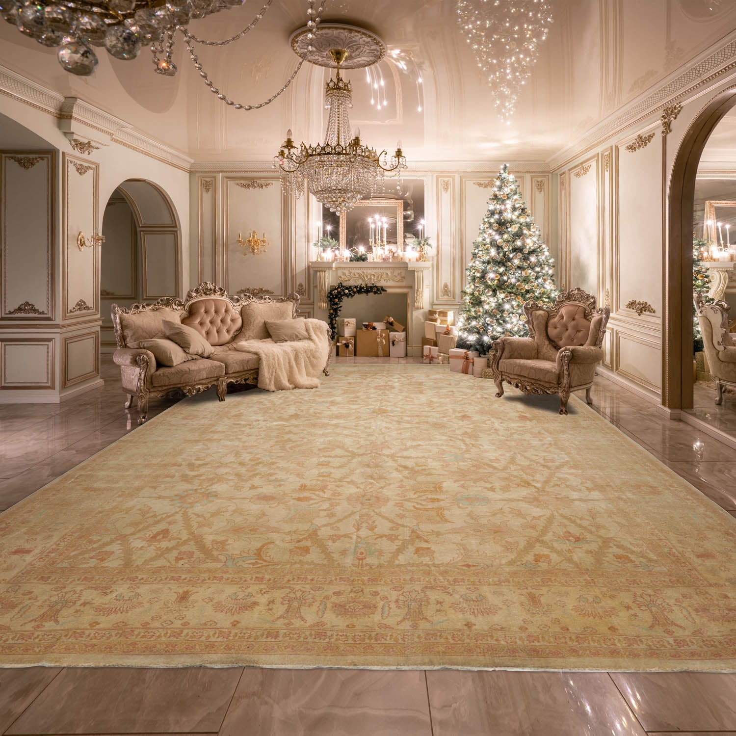12' 1''x18' Beige Tan Rust Color Hand Knotted Persian 100% Wool Traditional Oriental Rug