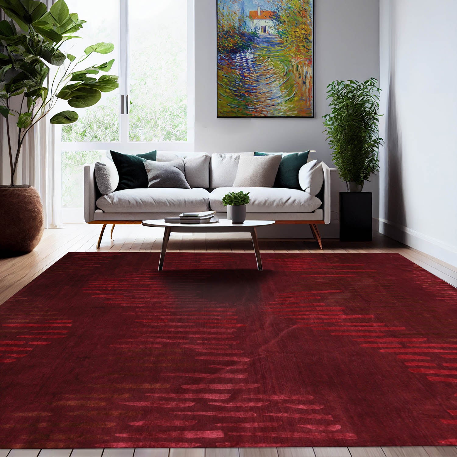 9' 1''x12' 1'' Maroon Burgundy Brown Color Hand Knotted Tibetan Wool and Silk Modern & Contemporary Oriental Rug