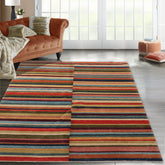 4' 2''x6' 2'' Blue Beige Orange Color Hand Knotted Tibetan 100% Wool Modern & Contemporary Oriental Rug
