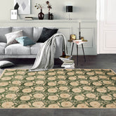 4' 10''x6' 11'' Green Beige Tan Color Hand Knotted Tibetan 100% Wool Transitional Oriental Rug