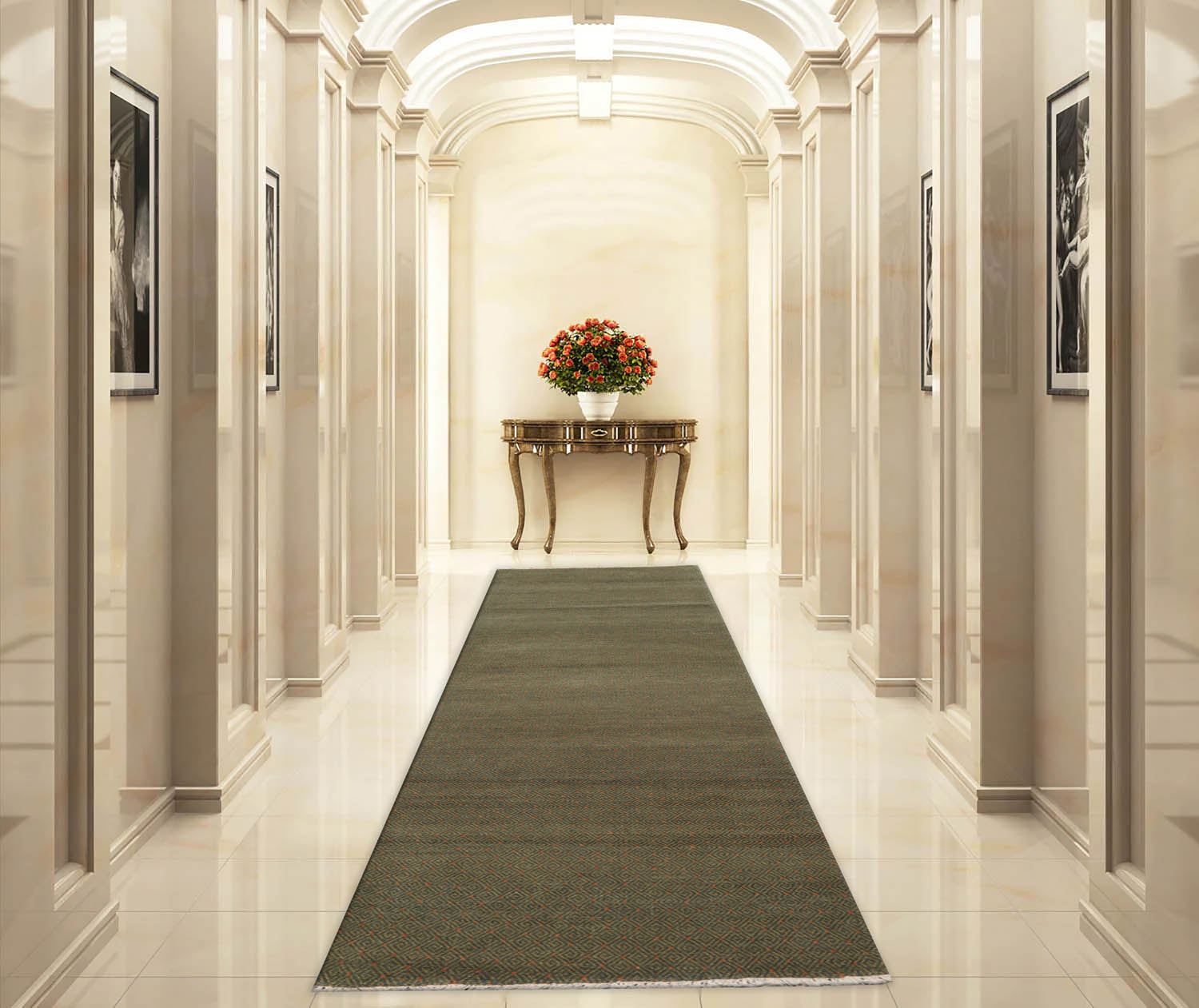 3' x10' Green Gold Orange Color Hand Knotted Tibetan 100% Wool Modern & Contemporary Oriental Rug