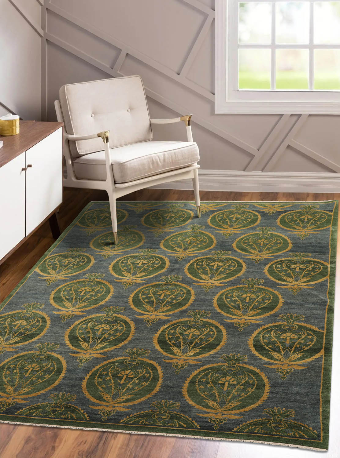 5' x7' Blue Green Gold Color Hand Knotted Tibetan 100% Wool Traditional Oriental Rug