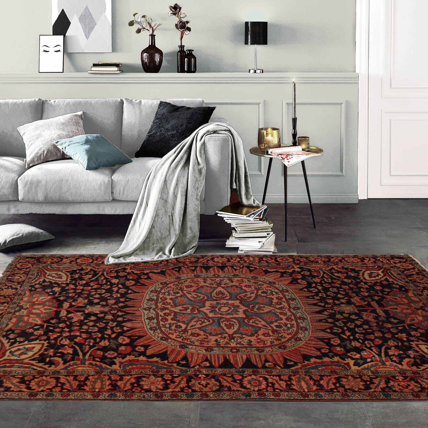 4' 11''x6' 9'' Midnight Blue Rose Aqua Color Hand Knotted Persian 100% Wool Traditional Oriental Rug