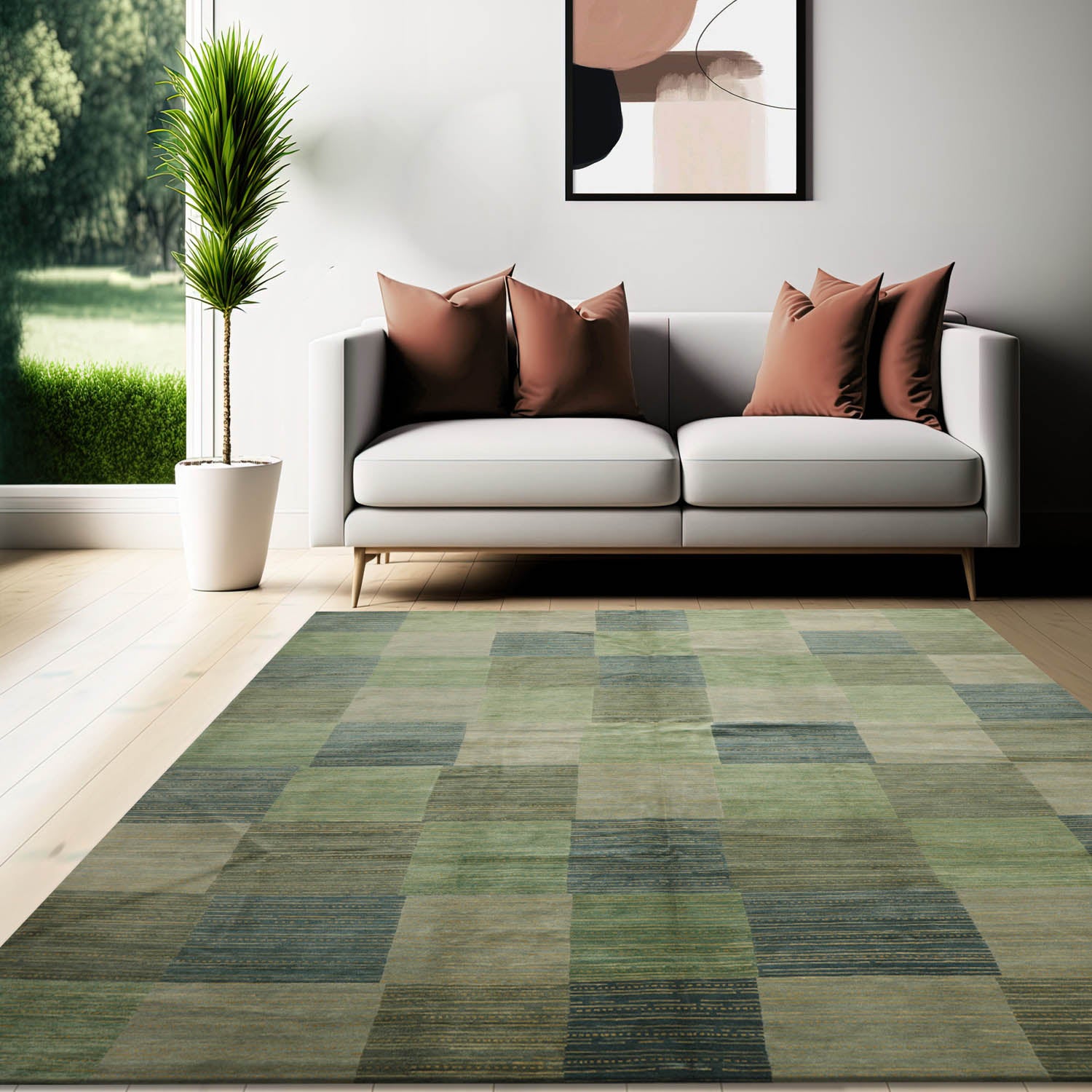 8' 2''x9' 10'' Aqua Gray Blue Color Hand Knotted Tibetan 100% Wool Modern & Contemporary Oriental Rug