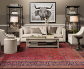 10' 5''x13' 9'' Rose Navy Gold Color Hand Knotted Persian 100% Wool Traditional Oriental Rug