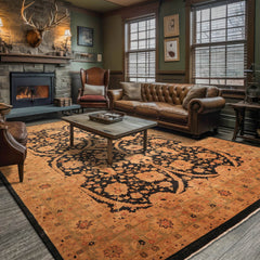 11' 8''x16' 10'' Charcoal Sage Gold Color Hand Knotted Persian 100% Wool Traditional Oriental Rug