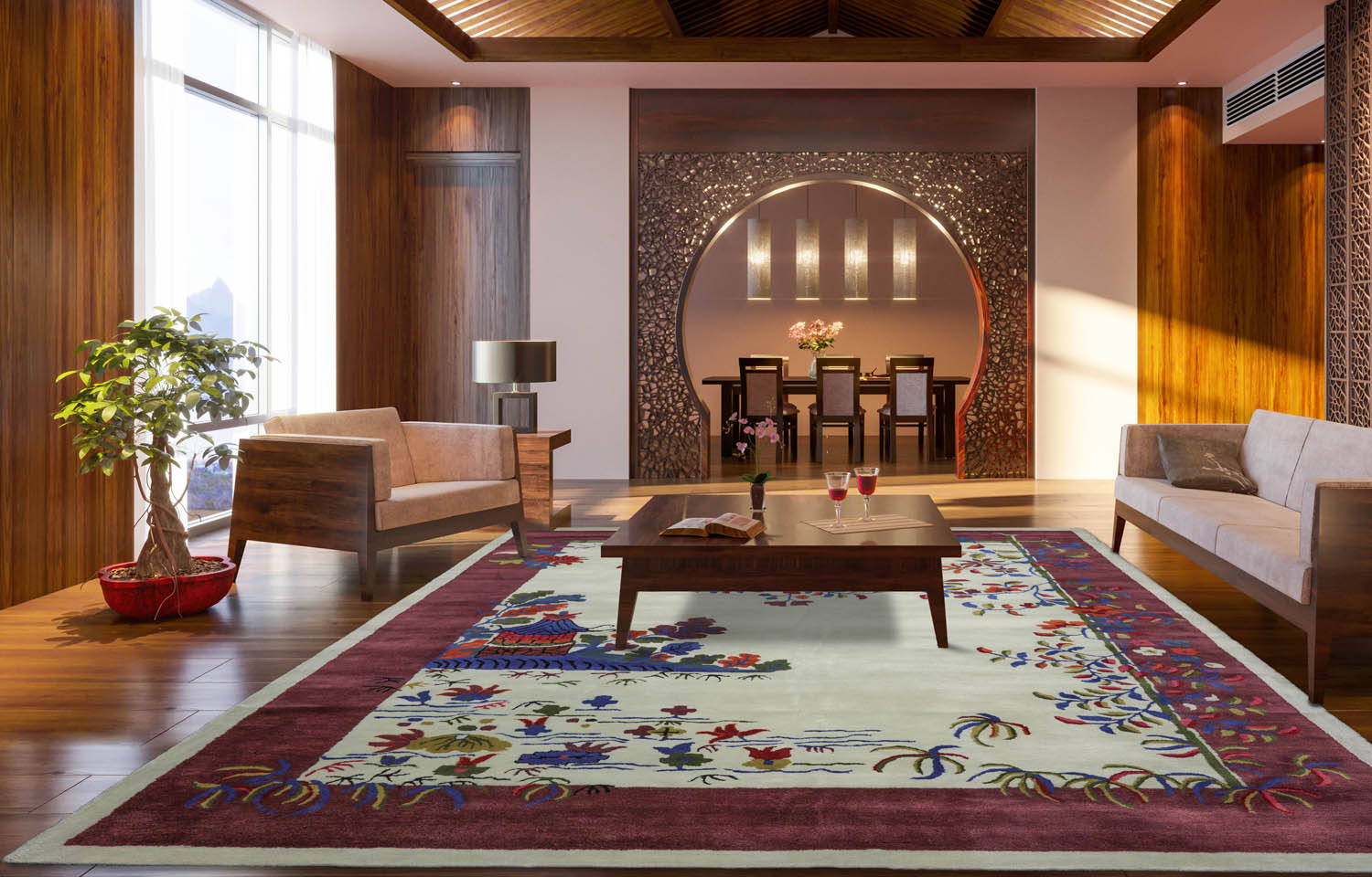 8' x10'  Mint Plum Navy Color Hand Tufted Pictorial New Zealand Wool Art Deco Oriental Rug