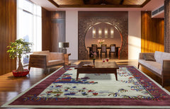 8' x10'  Mint Plum Navy Color Hand Tufted Pictorial New Zealand Wool Art Deco Oriental Rug