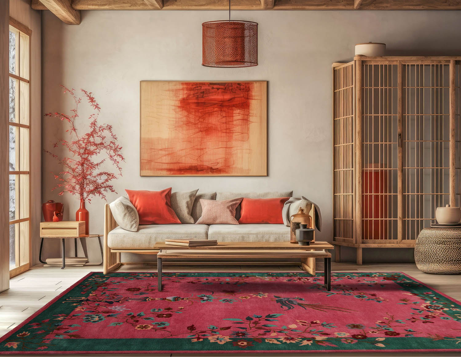 8' x10' Pink Emerald Turquoise Color Hand Tufted Floral New Zealand Wool Art Deco Oriental Rug
